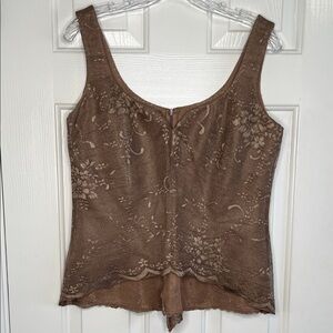 Vintage Damianou brown taupe metallic lace tank top blouse size medium